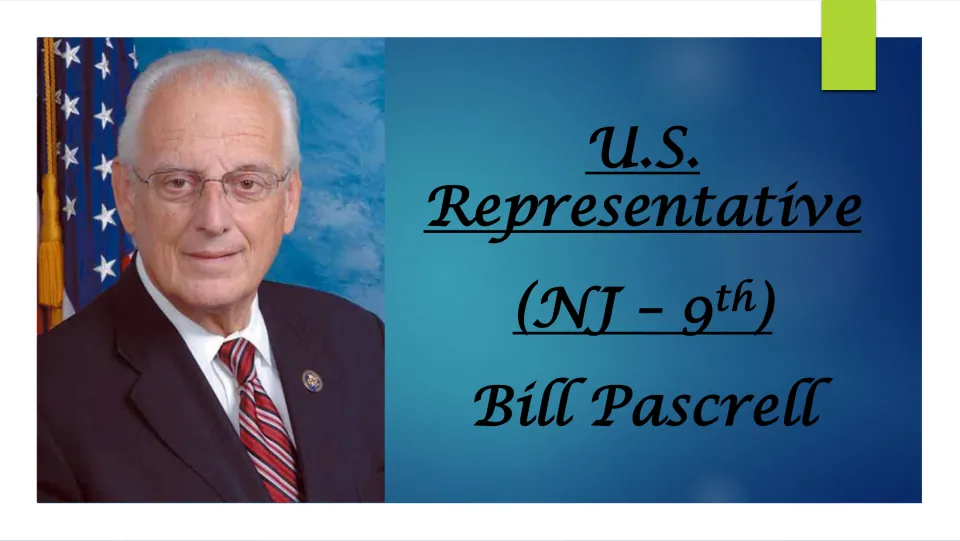 Biography presentation cover introducing Bill Pascrell as U.S. representative for New Jersey’s 9th district