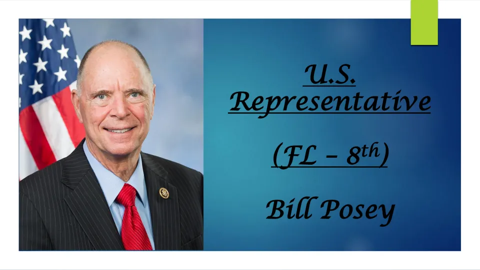 Biography cover identifying Bill Posey as U.S. Representative for Florida's 8th district, with his portrait