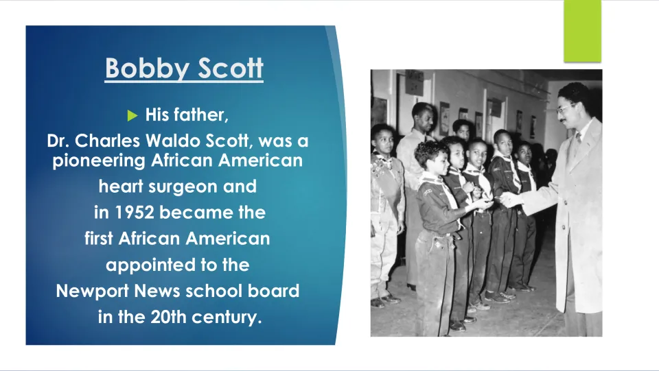 Biography slide about Scott’s father, Dr. Charles Waldo Scott, a heart surgeon and school board member
