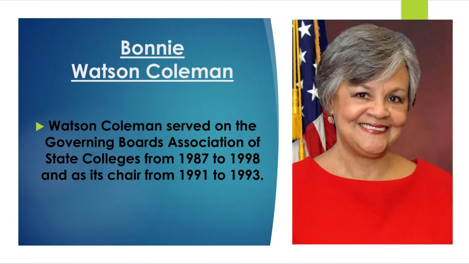 Biography slide on Governing Boards Association of State Colleges service, 1987–1998, and chairmanship, 1991–1993