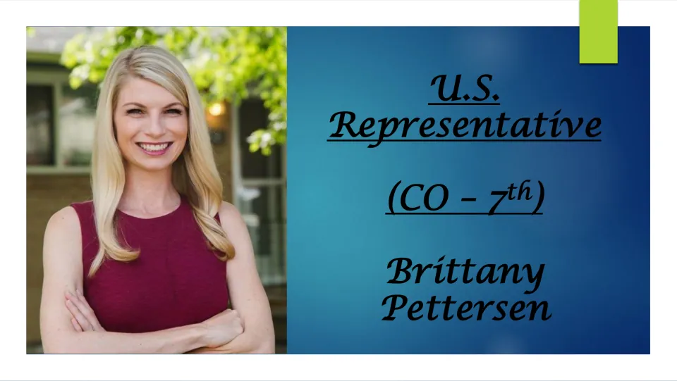 Biography presentation cover introducing Brittany Pettersen as U.S. representative for Colorado’s 7th district