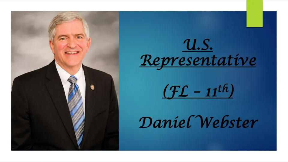 Biography cover identifying Daniel Webster as U.S. representative for Florida's 11th district, with his portrait