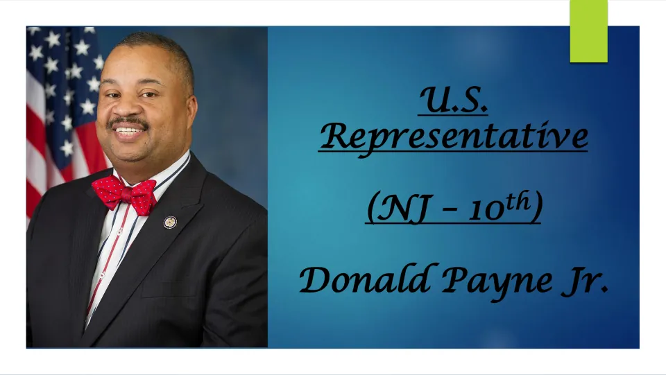 Biography presentation cover identifying Donald Payne Jr. as U.S. representative for New Jersey’s 10th district