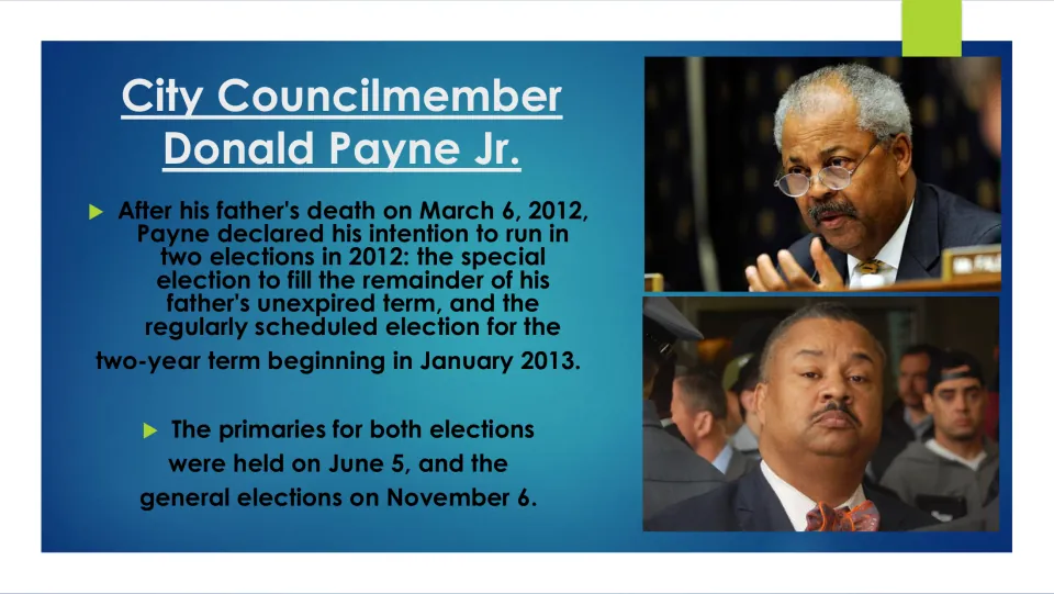 Election slide explaining Payne’s 2012 runs for his father’s unexpired House term and the next two-year term