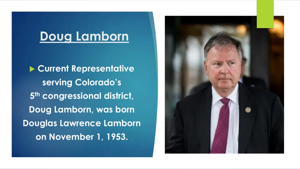 Biography slide giving Doug Lamborn’s full name, Douglas Lawrence Lamborn, and birthdate, November 1, 1953