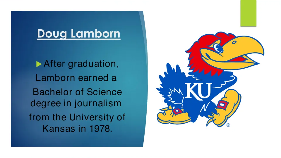 Biography slide describing Doug Lamborn’s 1978 Bachelor of Science in journalism from the University of Kansas