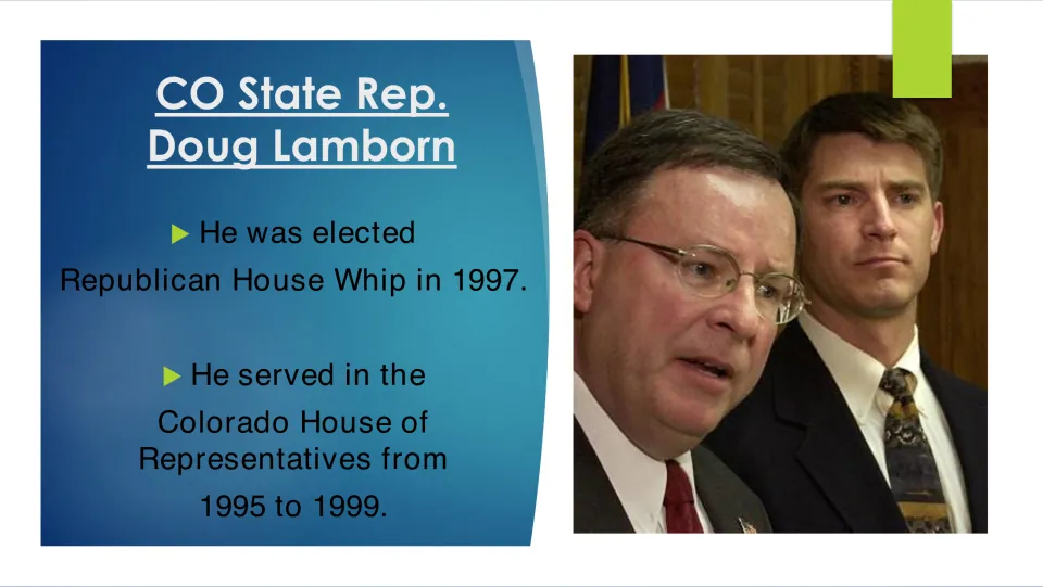 Biography slide on Doug Lamborn’s 1997 election as Republican House Whip and Colorado House service from 1995 to 1999
