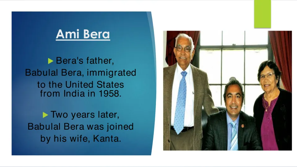 Biography slide tracing Babulal Bera’s immigration from India in 1958 and his wife Kanta’s arrival two years later