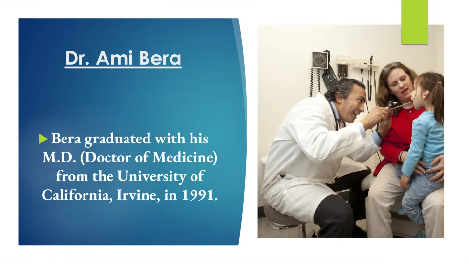 Biography slide stating Ami Bera earned his M.D. from the University of California, Irvine in 1991