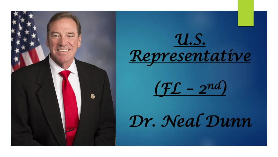 Biography presentation cover identifying Dr. Neal Dunn as U.S. Representative for Florida's 2nd district