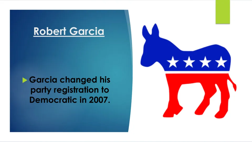 Party switch: Garcia changed his party registration to Democratic in 2007, illustrated with the Democratic donkey symbol