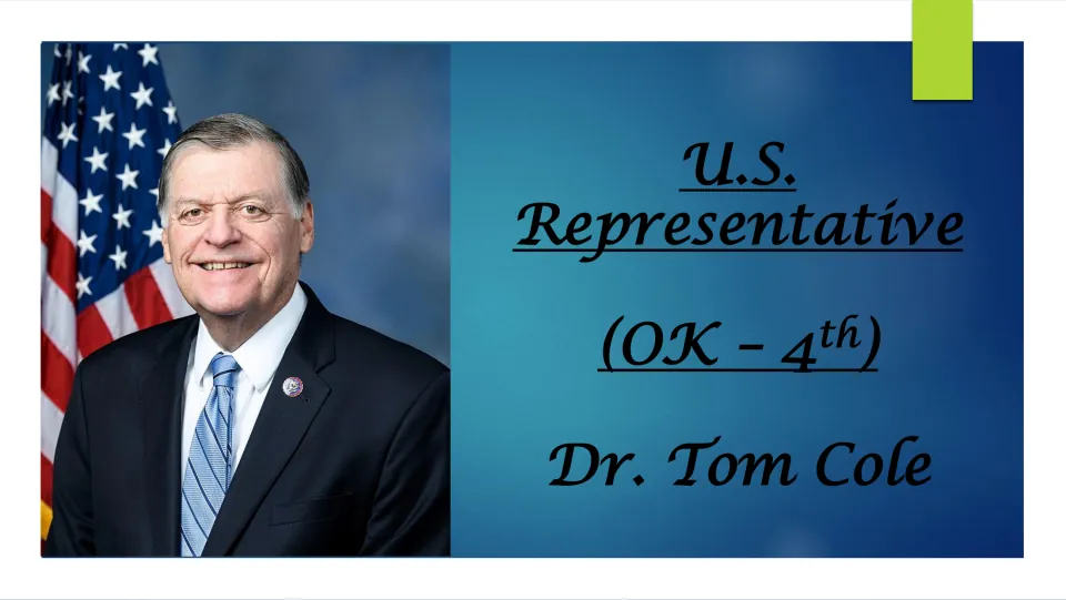 Biography presentation cover identifying Dr. Tom Cole as U.S. representative for Oklahoma’s 4th district