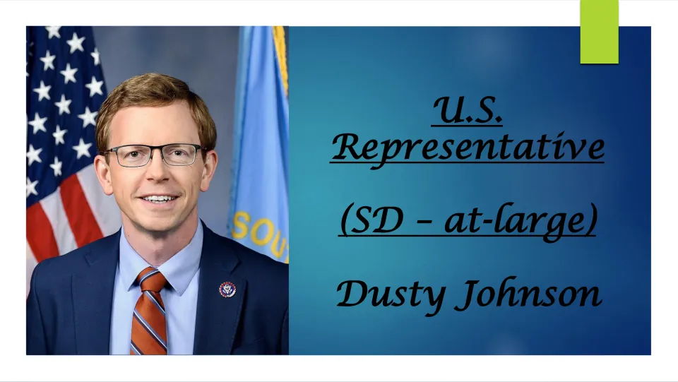 Biography presentation cover introducing Dusty Johnson as U.S. Representative for South Dakota at-large