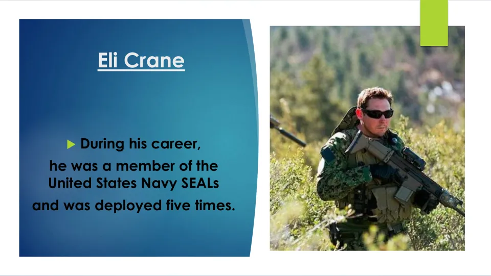 Navy SEAL career: Crane was a member of the United States Navy SEALs and was deployed five times; field photo with rifle
