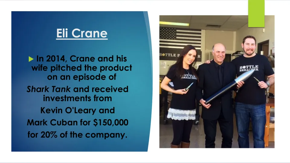 Shark Tank pitch: in 2014 Crane and his wife got $150,000 for 20% of the company from Kevin O'Leary and Mark Cuban