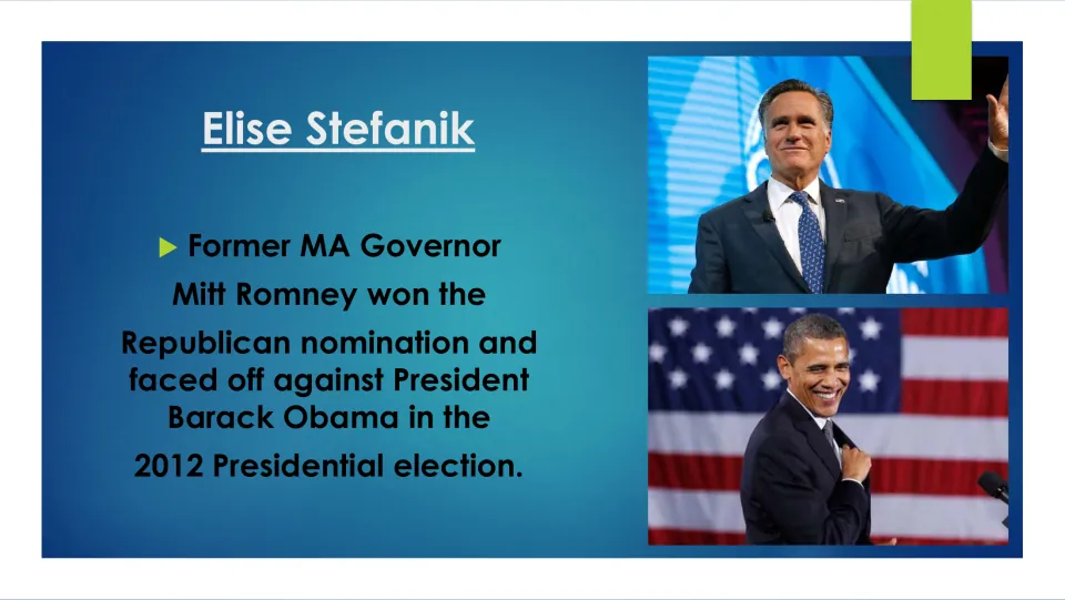 Election context slide identifying Mitt Romney and Barack Obama as opponents in the 2012 presidential election