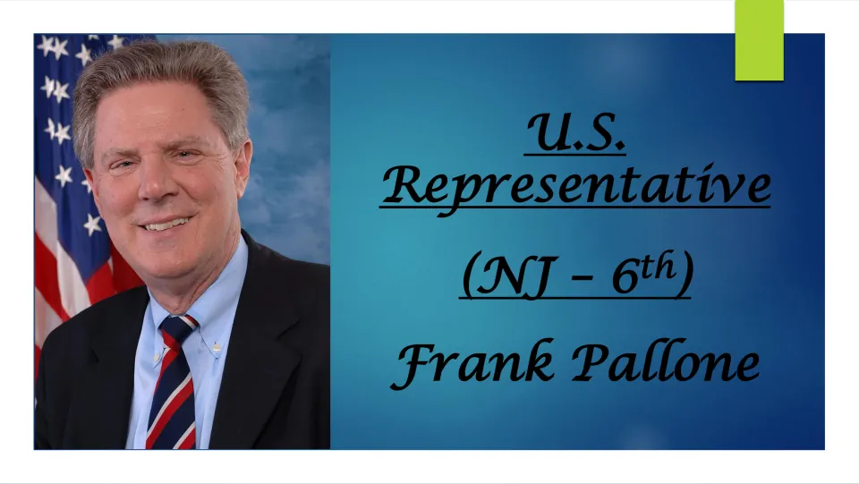 Biography presentation cover introducing Frank Pallone as U.S. representative for New Jersey’s 6th district
