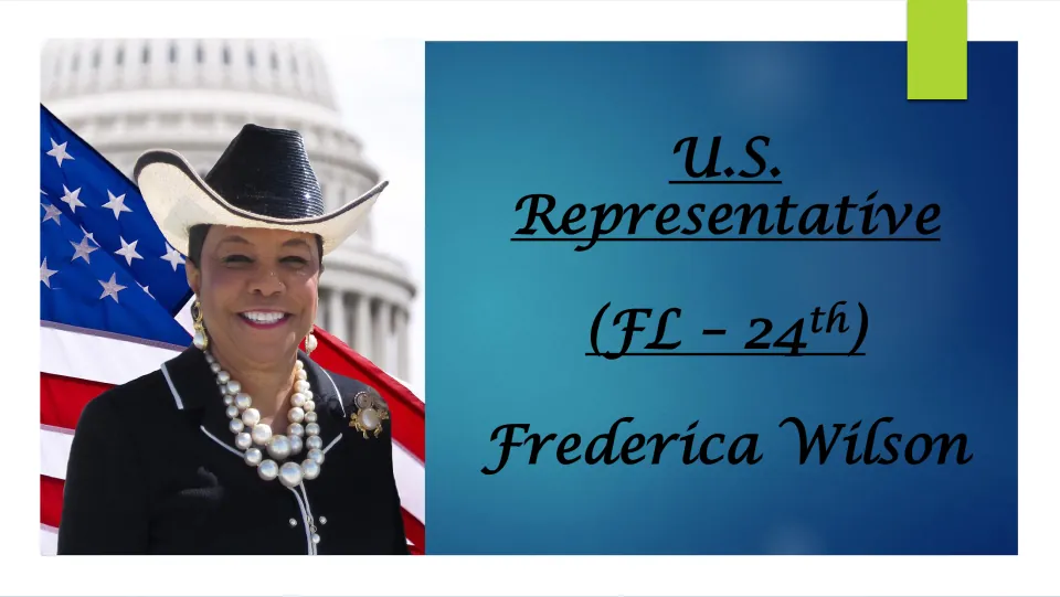Biography presentation cover identifying Frederica Wilson as U.S. Representative for Florida’s 24th district
