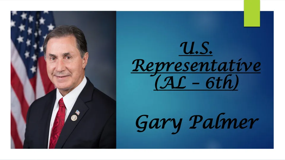 Biography presentation cover identifying Gary Palmer as U.S. Representative for Alabama’s 6th district