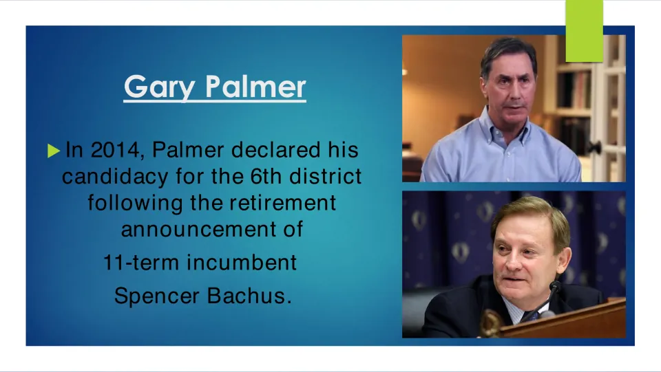 Biography slide on Palmer’s 2014 candidacy for the 6th district after Spencer Bachus announced retirement