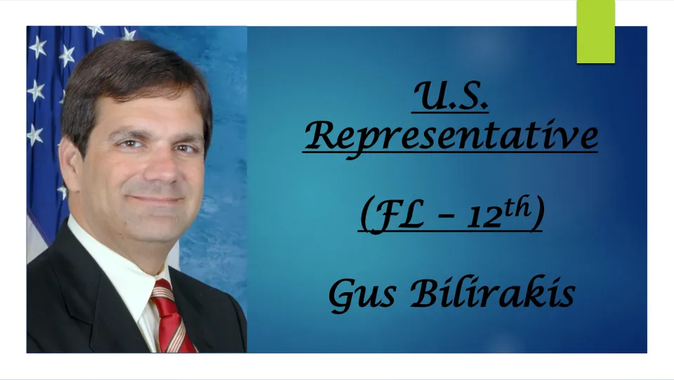 Biography presentation cover identifying Gus Bilirakis as U.S. Representative for Florida’s 12th district