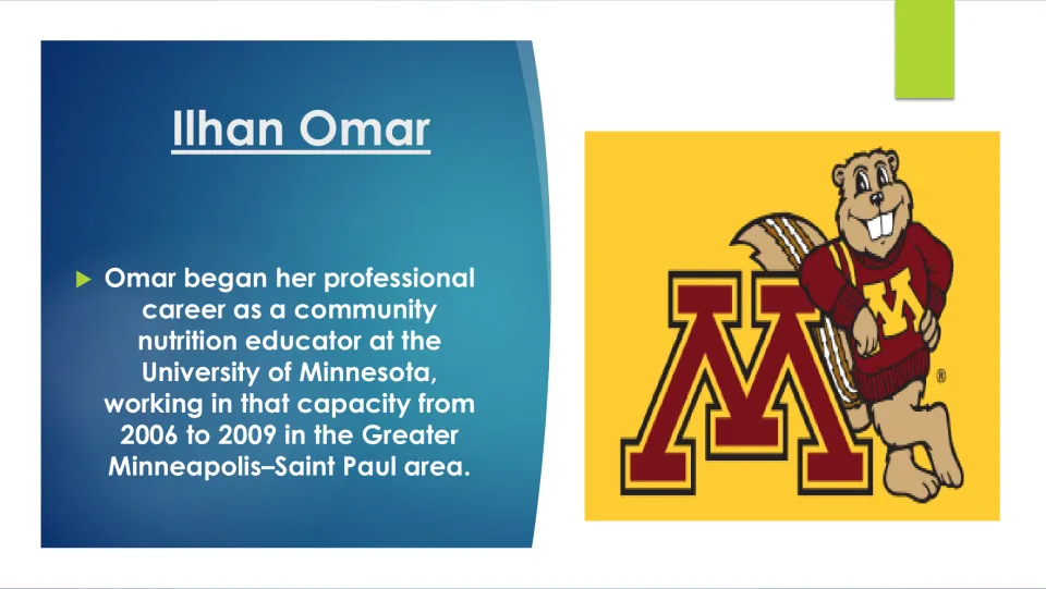 Biography slide describing Omar's work as a community nutrition educator at the University of Minnesota