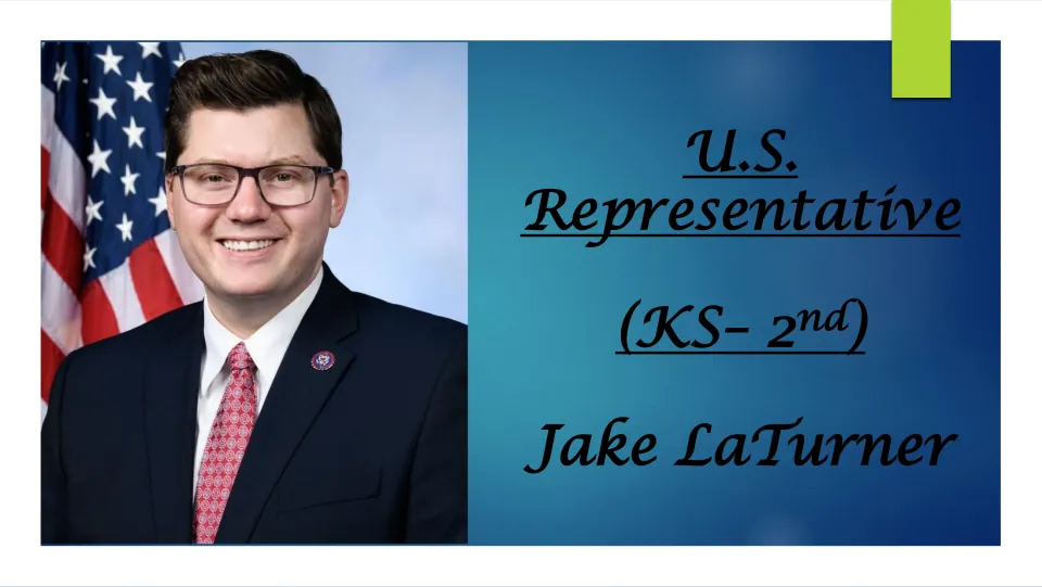Biography presentation cover identifying Jake LaTurner as U.S. Representative for Kansas' 2nd district