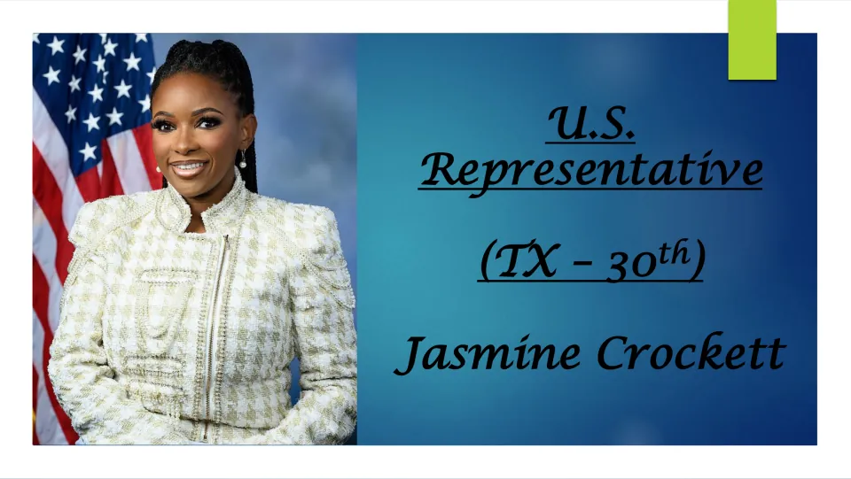 Biography presentation cover identifying Jasmine Crockett as U.S. Representative for Texas’s 30th district