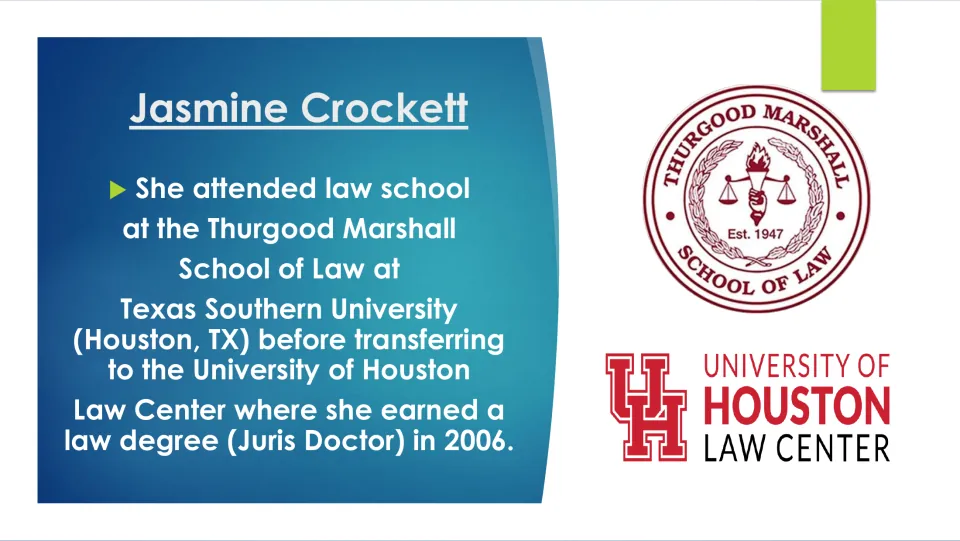Law school slide tracing Crockett’s transfer from Texas Southern to Houston, where she earned her JD in 2006