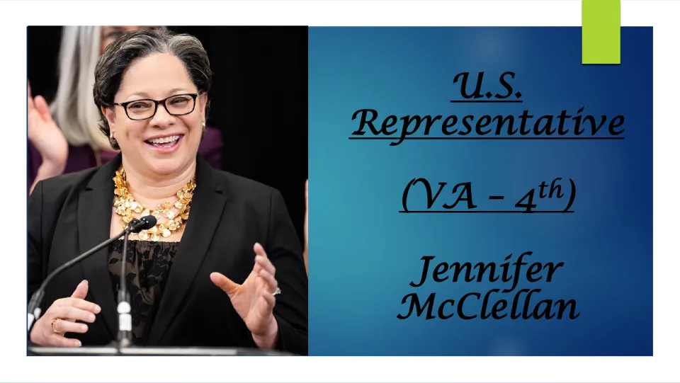 Biography cover introducing Jennifer McClellan as U.S. Representative for Virginia’s 4th district