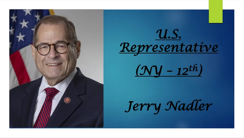Biography presentation cover identifying Jerry Nadler as U.S. Representative for New York’s 12th district