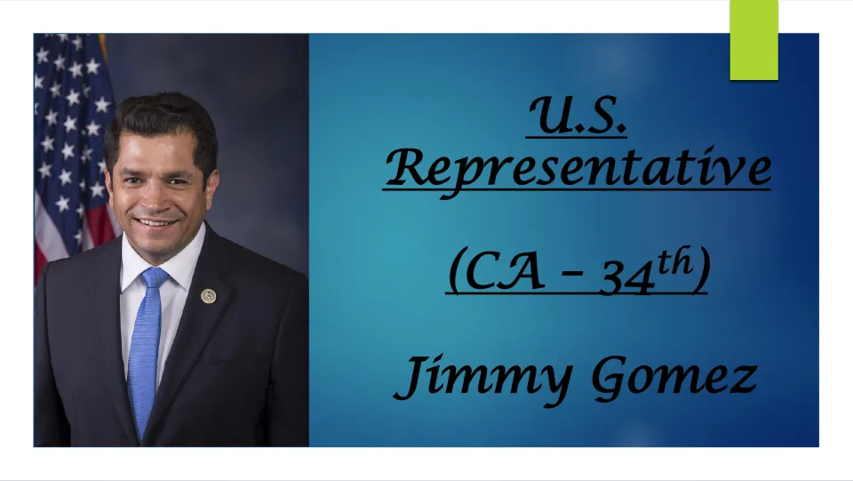 Biography presentation cover identifying Jimmy Gomez as U.S. Representative for California's 34th district