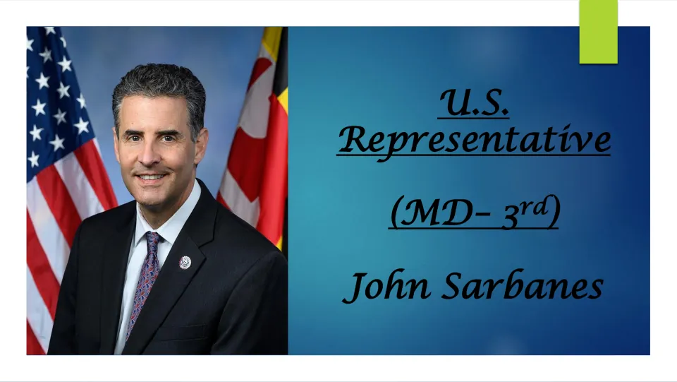 Biography cover introducing John Sarbanes as U.S. Representative for Maryland’s 3rd district, with his portrait