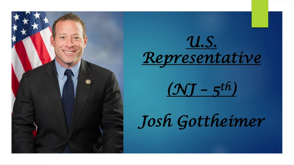 Biography cover introducing Josh Gottheimer as U.S. representative for New Jersey’s 5th district, with his portrait