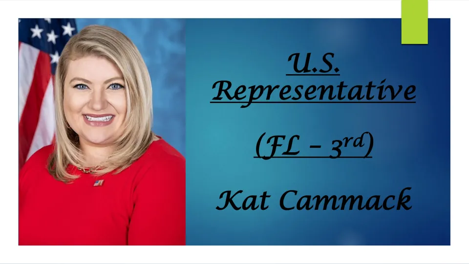 Biography presentation cover identifying Kat Cammack as U.S. Representative for Florida’s 3rd district