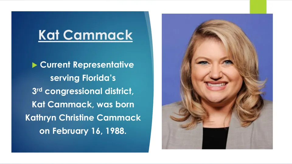 Biography slide naming Kathryn Christine Cammack and giving her birth date as February 16, 1988