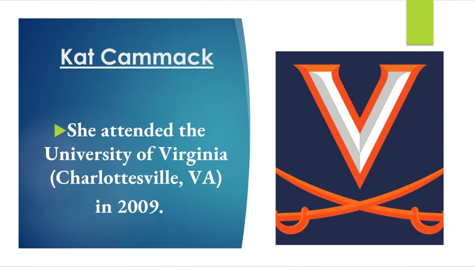 Education biography slide stating Cammack attended the University of Virginia in Charlottesville in 2009