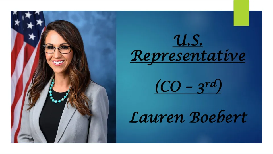 Biography presentation cover identifying Lauren Boebert as U.S. Representative for Colorado's 3rd district