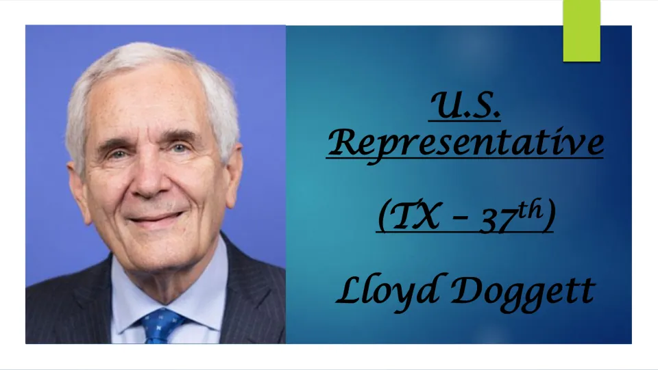 Biography presentation cover identifying Lloyd Doggett as U.S. representative for Texas’s 37th district