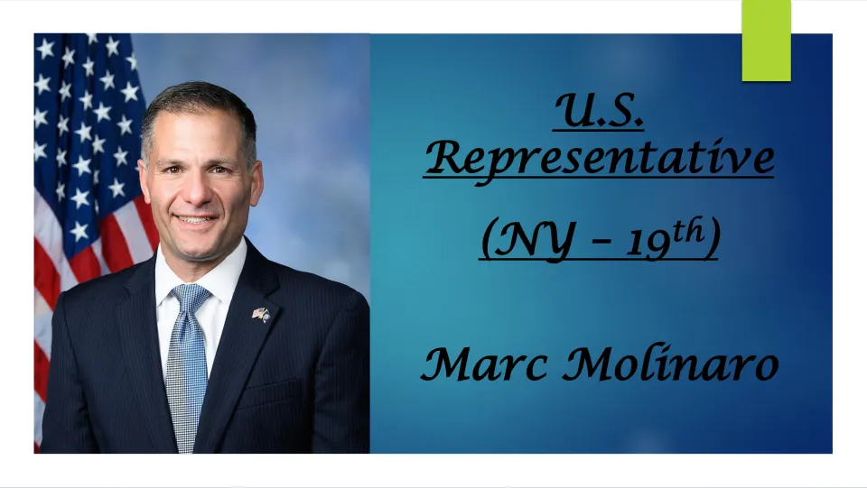 Biography presentation cover naming Marc Molinaro as U.S. Representative for New York’s 19th district