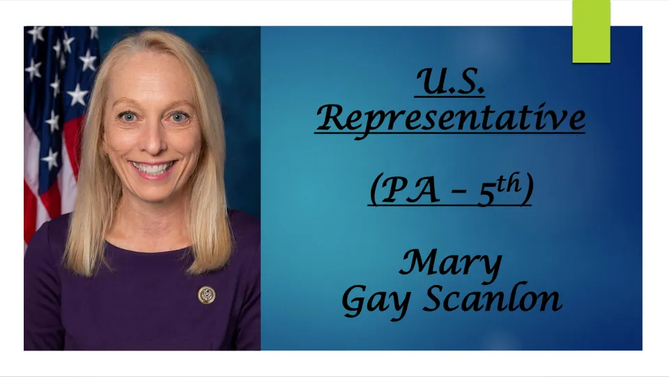Biography presentation cover introducing Mary Gay Scanlon as U.S. Representative for Pennsylvania’s 5th district