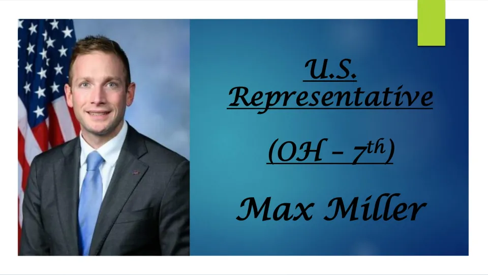 Biography presentation cover identifying Max Miller as U.S. Representative for Ohio’s 7th district
