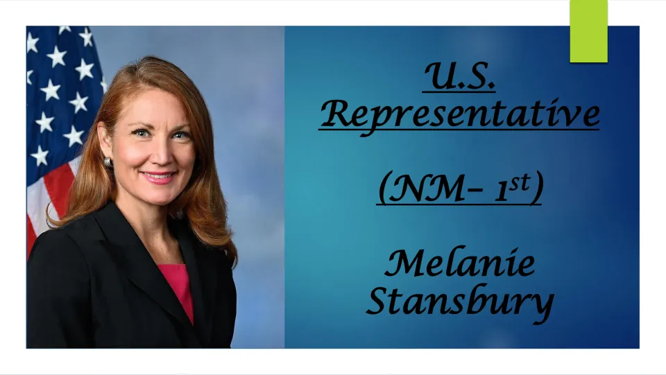 Biography presentation cover identifying Melanie Stansbury as U.S. representative for New Mexico’s 1st District