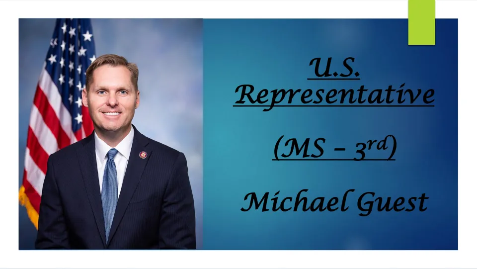 Biography presentation cover introducing Michael Guest as U.S. Representative for Mississippi’s 3rd district