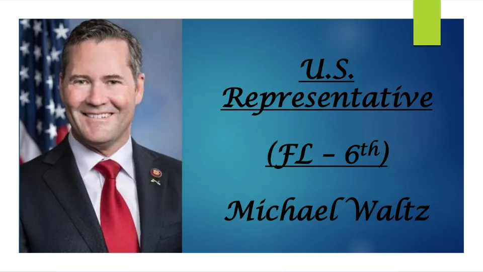 Biography presentation cover introducing Michael Waltz as U.S. Representative for Florida’s 6th district