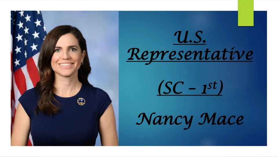 Biography presentation cover identifying Nancy Mace as U.S. Representative for South Carolina’s 1st district