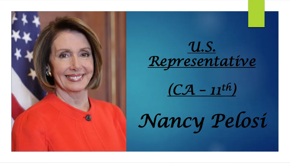 Biography cover identifying Nancy Pelosi as U.S. Representative for California's 11th district, with her portrait