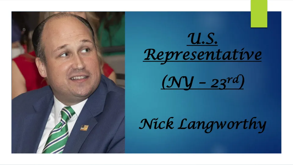 Biography presentation cover identifying Nick Langworthy as U.S. Representative for New York’s 23rd district