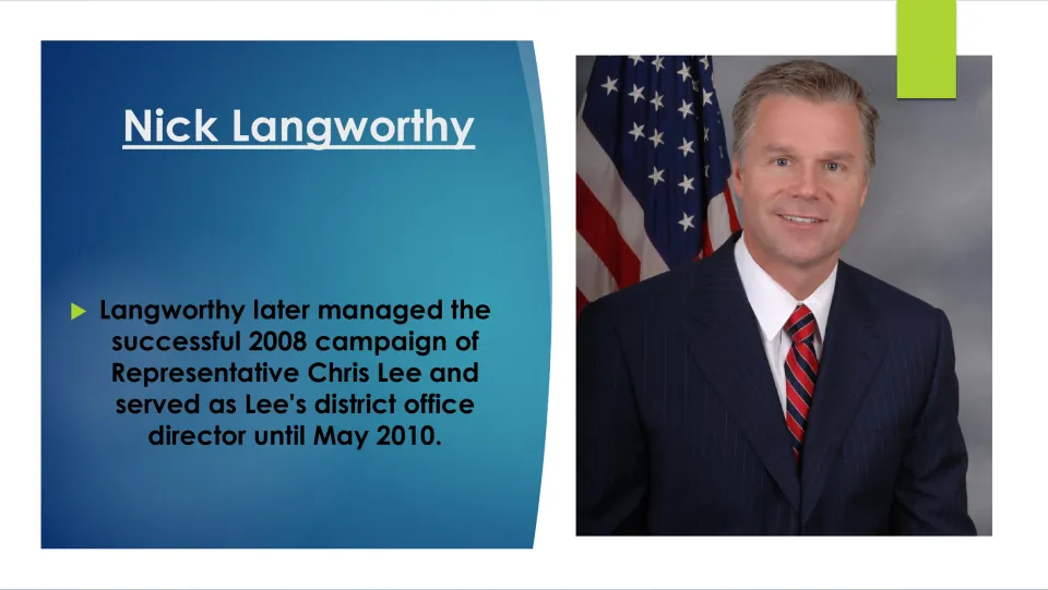 Biography slide on Langworthy managing Chris Lee’s 2008 campaign and directing his district office until May 2010