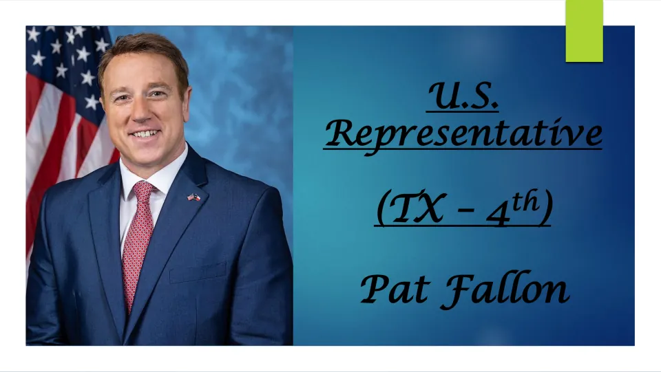 Biography presentation cover identifying Pat Fallon as U.S. Representative for Texas' 4th district